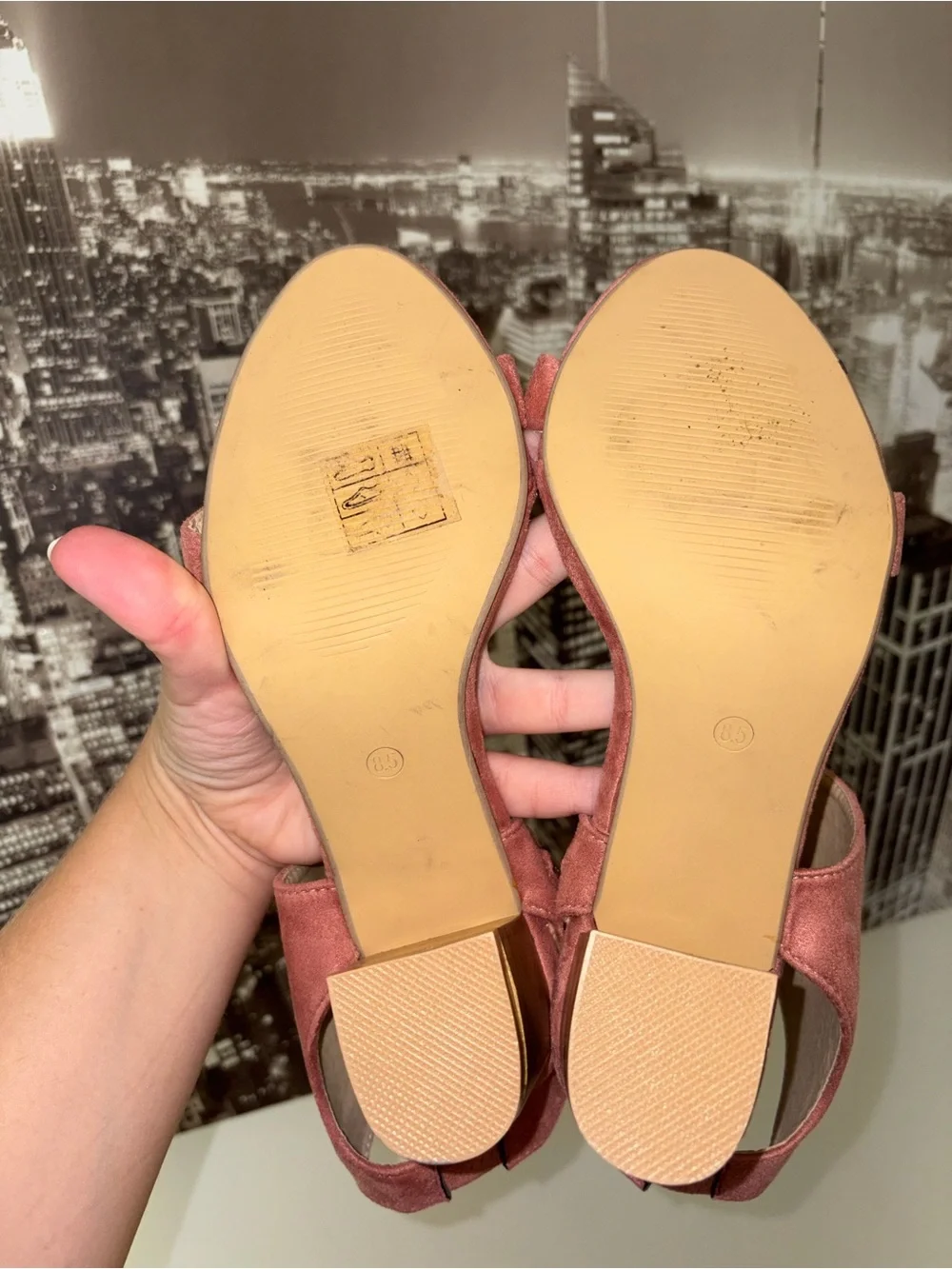 Suede Pink Block Heel Sandals with Ankle Strap